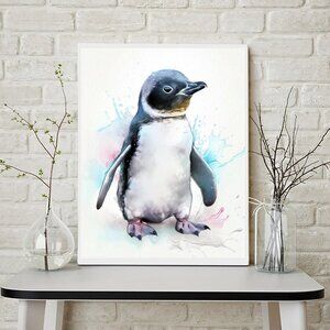 Baby Penguin Watercolor Oil Painting Art Print